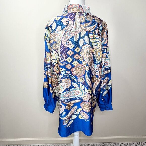 Nasty Gal Paisley Print Oversized Button Down Shirt Cobalt US 10 - Picture 8 of 12